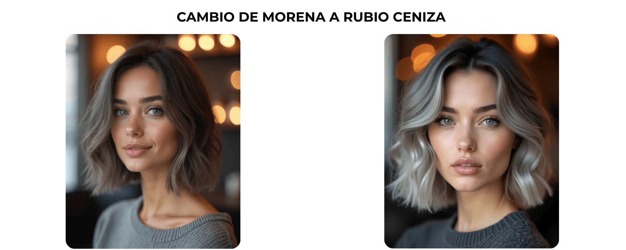 Resultado antes y después de rubio ceniza en morenas